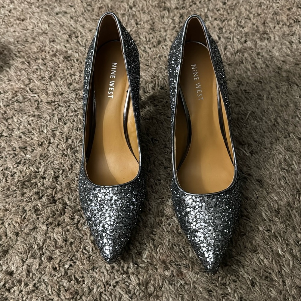 Nine West Glitter Silver Heels